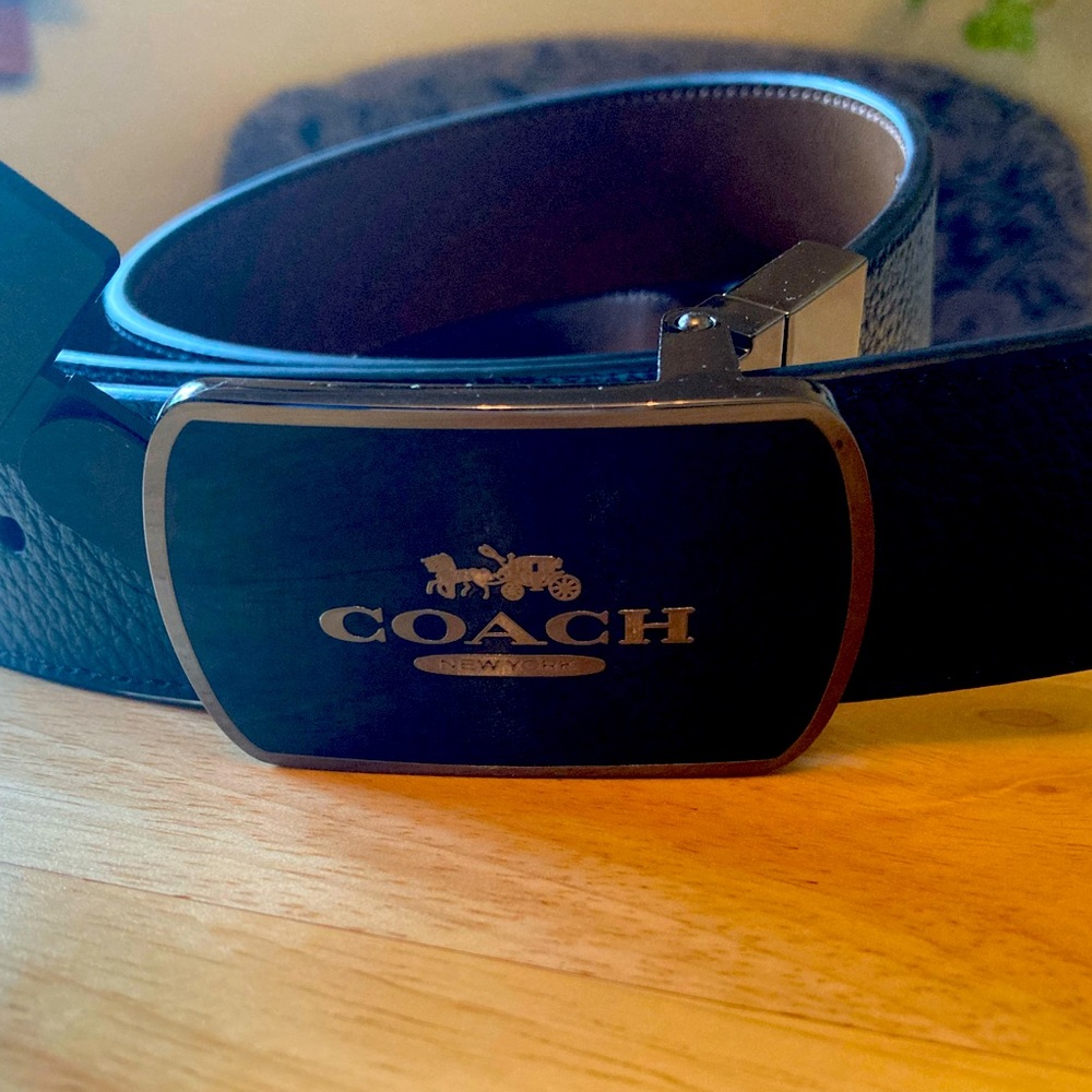NWT COACH men’s black leather belt